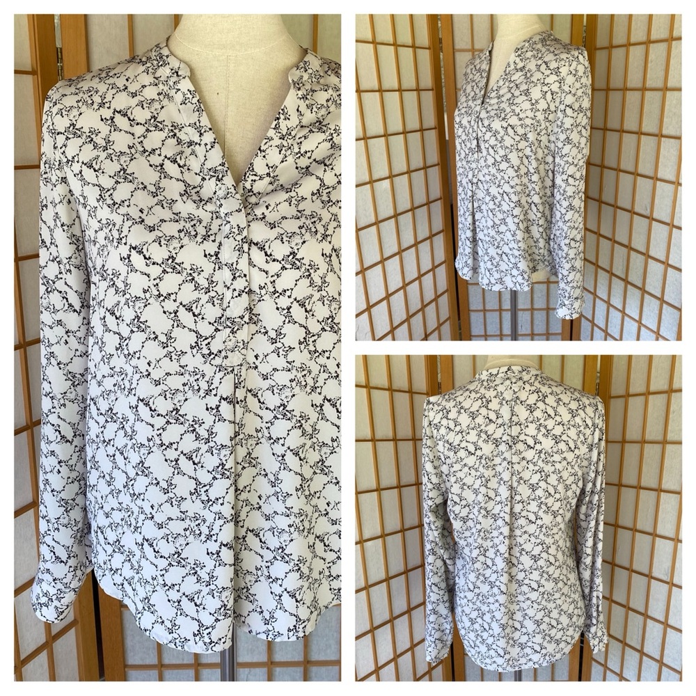 The Limited Black & Grey Print Long Sleeve Blouse SZ M